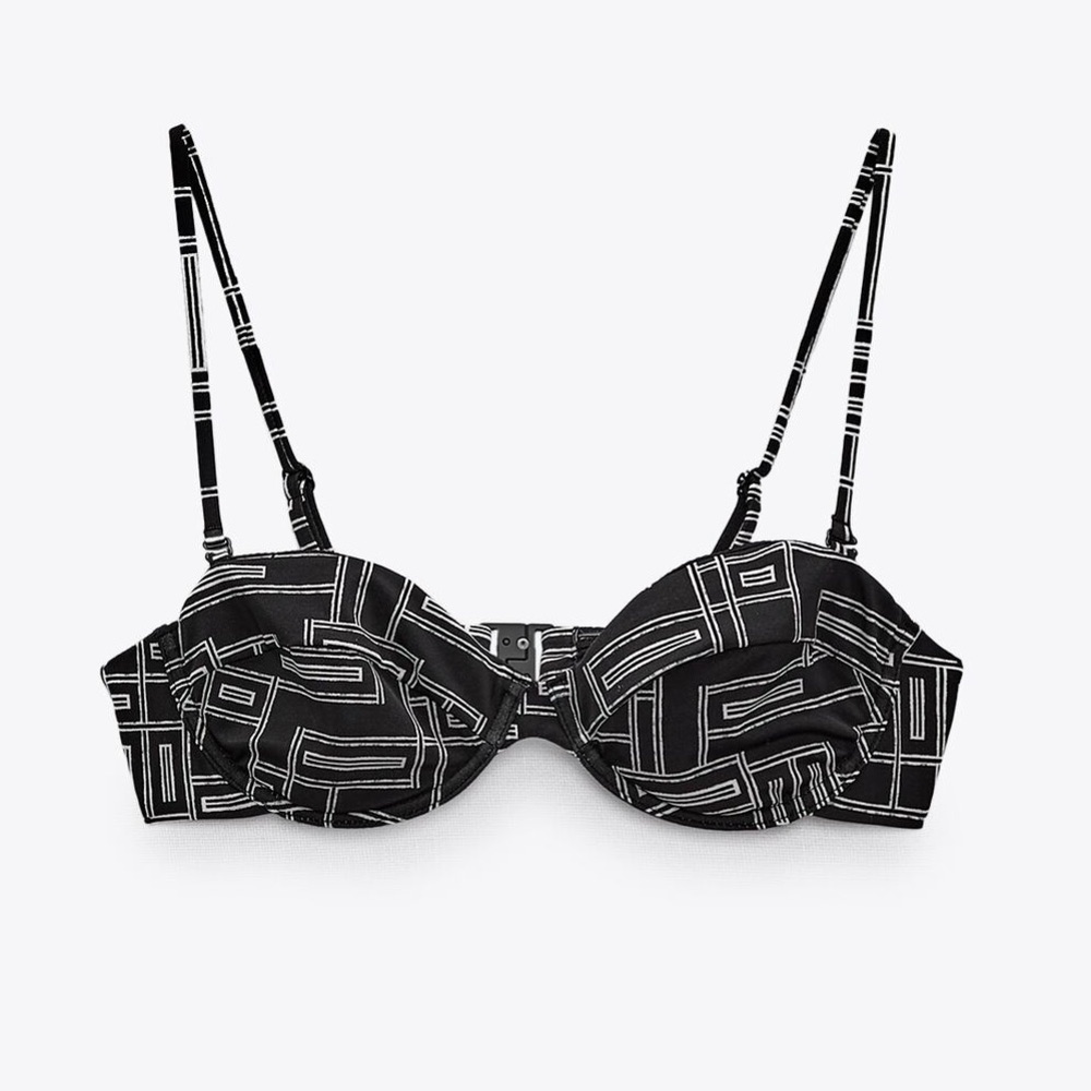 NWT. Zara Black/White Printed Swimming Top. Size S.